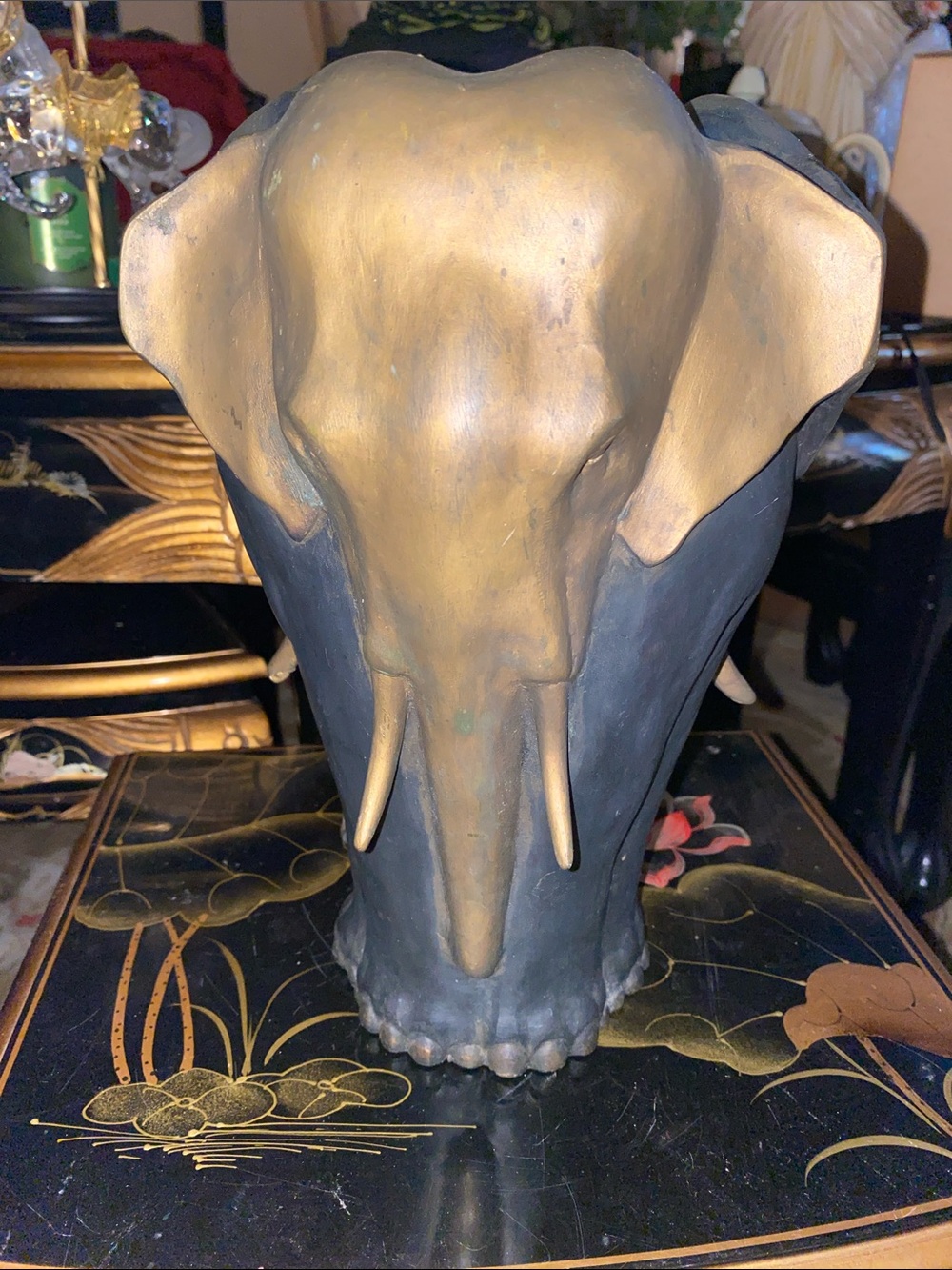 Vintage Toscano Gold and Black Elephant Head Sculpture – Home Art Accent - Picture 5 of 6